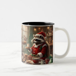 Caneca De Café Em Dois Tons Papai Noel Guaxinim Caprichoso tem Biscoitos e Caf