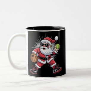 Caneca De Café Em Dois Tons Papai Noel Jogando Softbol como Arremessador Espor
