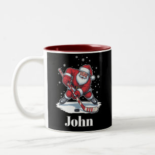 Caneca De Café Em Dois Tons Papai Noel Personalizado de Hóquei no Gelo Natal E