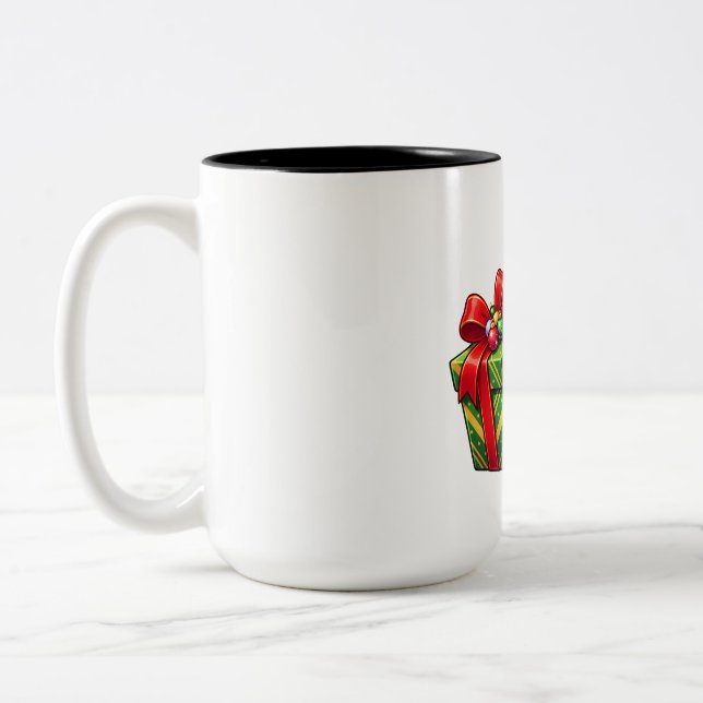Caneca De Café Em Dois Tons Papai Noel Pinguim com Presente (Esquerda)