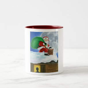 Caneca De Café Em Dois Tons Papai Noel que Sneaking no telhado