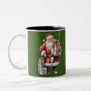 Caneca De Café Em Dois Tons Papai Noel Retro Vintage com Presentes Agradáveis