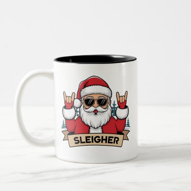 Caneca De Café Em Dois Tons Papai Noel Rockeiro de Natal  (Esquerda)