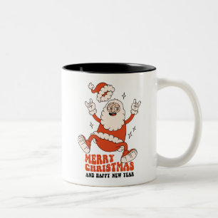 Caneca De Café Em Dois Tons Papai Noel Rockin - Uma Feliz e um Natal Alto