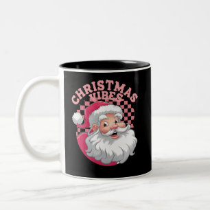 Caneca De Café Em Dois Tons Papai Noel Rosa Vintage Retro Natal