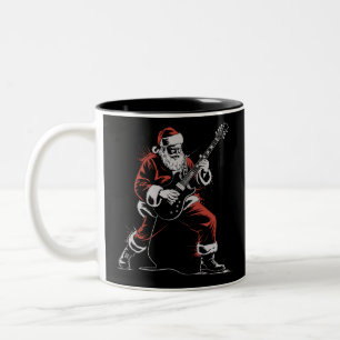 Caneca De Café Em Dois Tons Papai Noel Tocando Violão Natal Rock Retro 90 