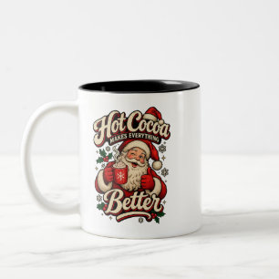 Caneca De Café Em Dois Tons Papai Noel Vintage de Chocolate Quente Torna Tudo 