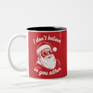 Caneca De Café Em Dois Tons Papai Noel Vintage Retro Não Acredito em Você Tamb