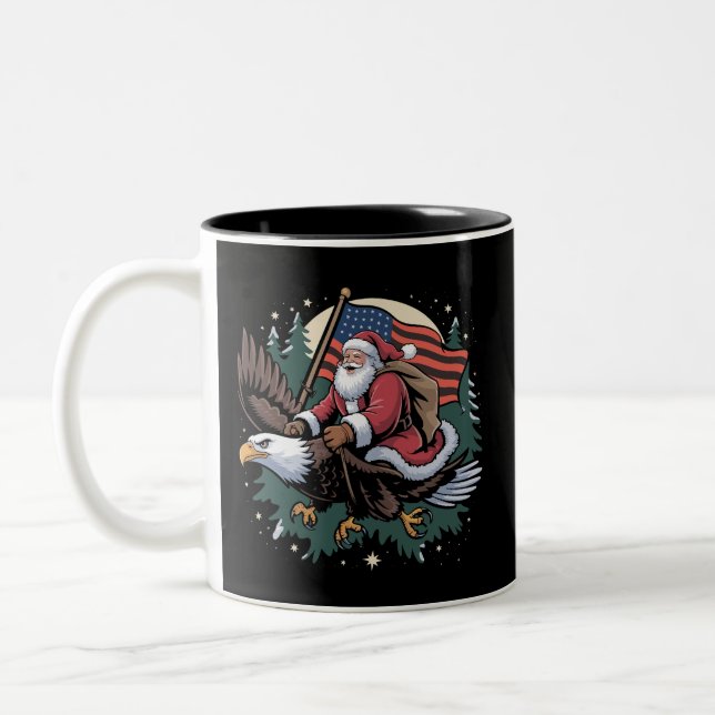 Caneca De Café Em Dois Tons Papais noeis Andando Águia EUA Bandeira Natal (Esquerda)