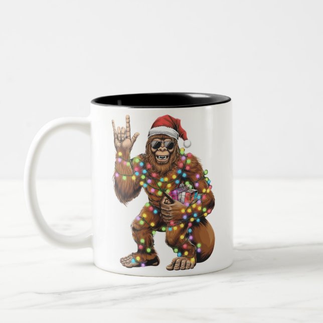 Caneca De Café Em Dois Tons Papais noeis Bigfoot Luzes de Natal Engraçadas (Esquerda)