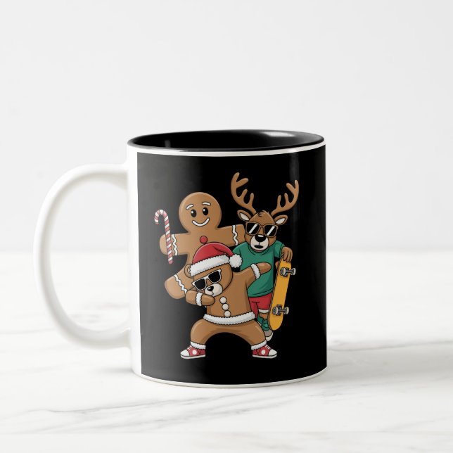 Caneca De Café Em Dois Tons Papais noeis de Natal Bear Skate Reindeer Xmas (Esquerda)