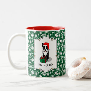 Caneca De Café Em Dois Tons Papais noeis de Natal Boston Terrier (preto)