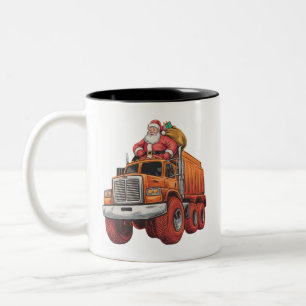 Caneca De Café Em Dois Tons Papais noeis de Natal Monster Truck Xmas Boys