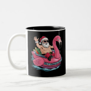 Caneca De Café Em Dois Tons Papais noeis Flamingo Floatie Natal Em Julho De Ve