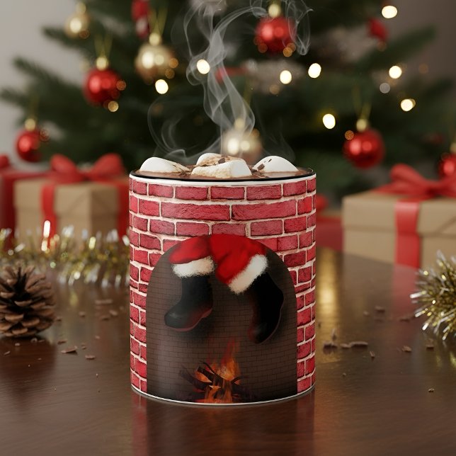 Caneca De Café Em Dois Tons Papais noeis na chaminé (Warm Santa fireplace Christmas design for cozy holidays and festive winter vibes)