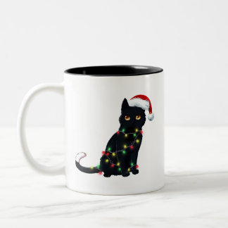 Caneca De Café Em Dois Tons Papais noeis Negros De Gato Arrependido Na Árvore 