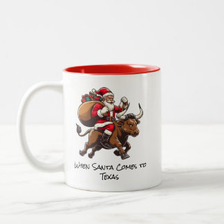 Caneca De Café Em Dois Tons Papais noeis no Texas Longhorn Bull entregando pre