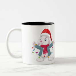 Caneca De Café Em Dois Tons Papais noeis Rabbits Pata de Natal
