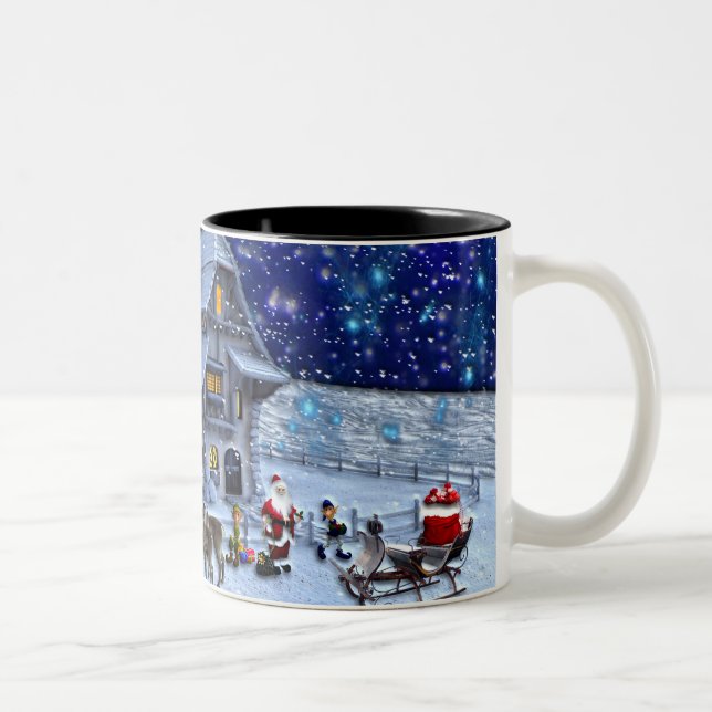 Caneca De Café Em Dois Tons Papais noeis Rudolph Elf com Sled (Direita)