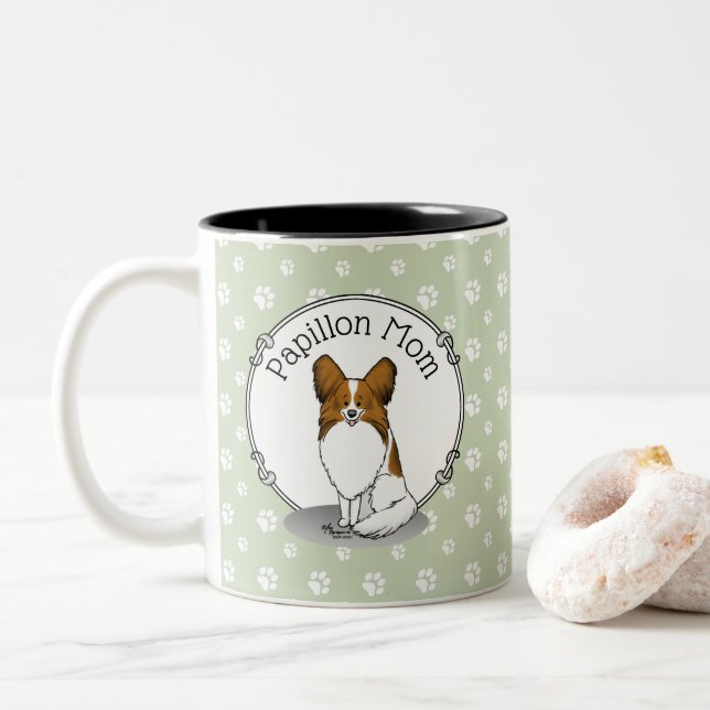 Caneca De Café Em Dois Tons Papillon Mãe Papillon Mamãe (branco e elegante) Ca (Com Donut)