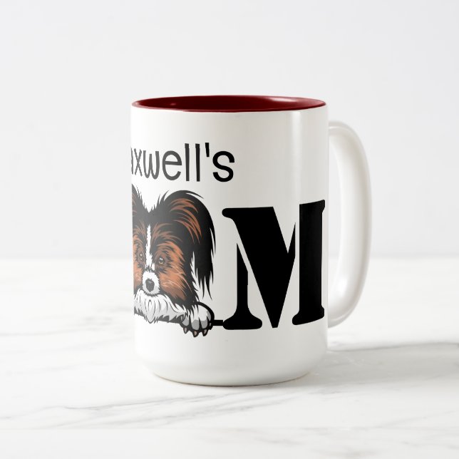 Caneca De Café Em Dois Tons Papillon Peeking Personalizou a Mãe (Frente Esquerda)