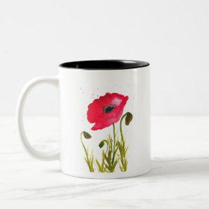 Caneca De Café Em Dois Tons Papoilas vermelhas aquáticas flores rústicas quic