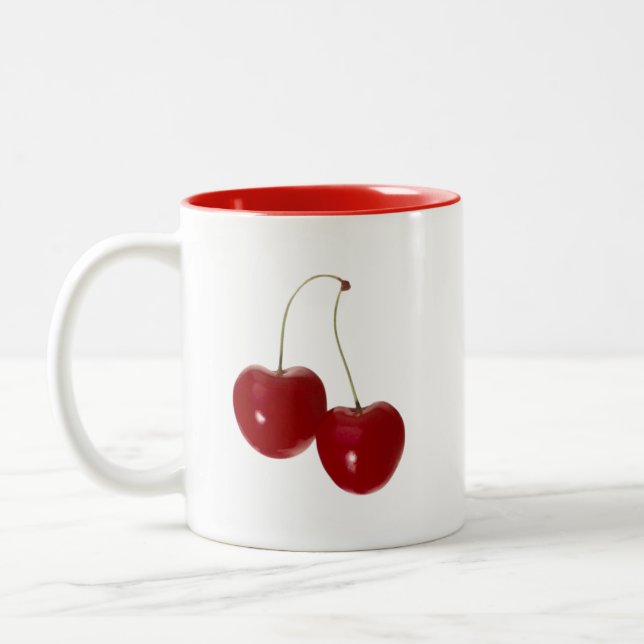Caneca De Café Em Dois Tons Par de Cerejas (Esquerda)