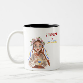 Caneca De Café Em Dois Tons para a guerra na Ucrânia Girl