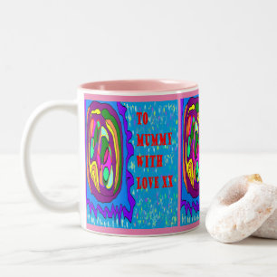 Caneca De Café Em Dois Tons Para a mamãe com amor arte decor azul roxo rosa
