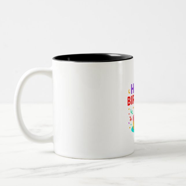 Caneca De Café Em Dois Tons Parabéns, Bolo Gráfico (Esquerda)