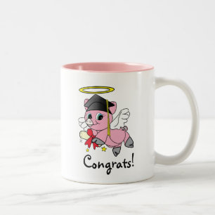 Caneca De Café Em Dois Tons Parabéns da graduação do anjo do porco
