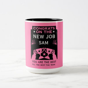Caneca De Café Em Dois Tons Parabéns Rosa No Novo Trabalho