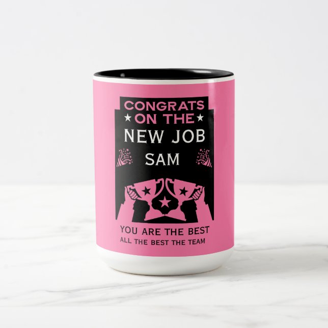 Caneca De Café Em Dois Tons Parabéns Rosa No Novo Trabalho (Centro)