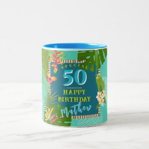 Caneca De Café Em Dois Tons Paraíso Tropical Aniversário Anual Verde Água