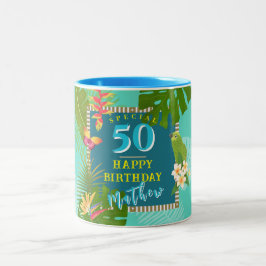 Caneca De Café Em Dois Tons Paraíso Tropical Anualmente Aniversário Teal