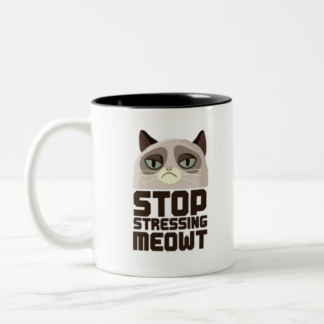 Caneca De Café Em Dois Tons Parar de Estressar no Meowt (Esquerda)