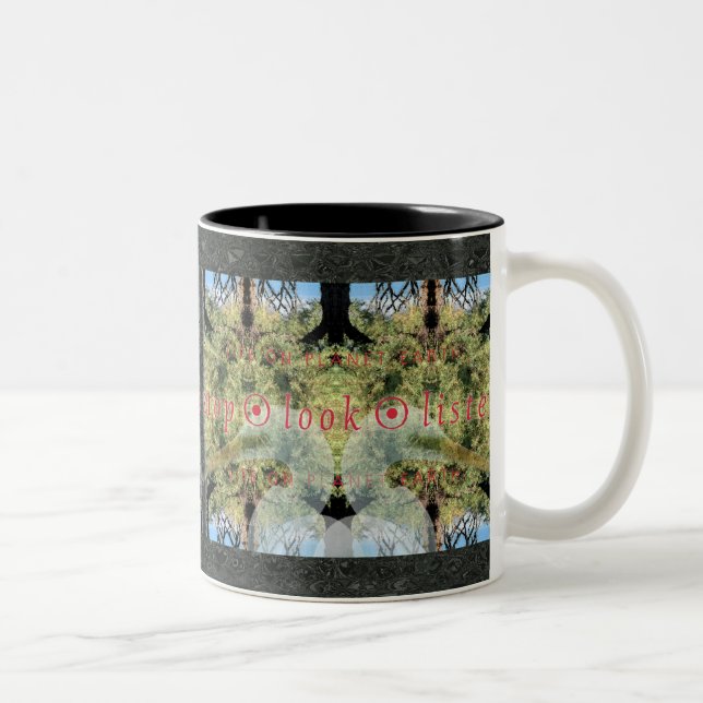 CANECA DE CAFÉ EM DOIS TONS PARAR ・ OLHAR ・ OUVIR (Direita)