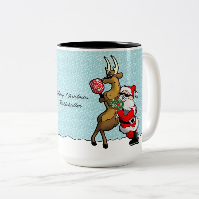Caneca De Café Em Dois Tons Parceiros Pickleball Papais noeis e Reindeer Sleig (Frente Esquerda)