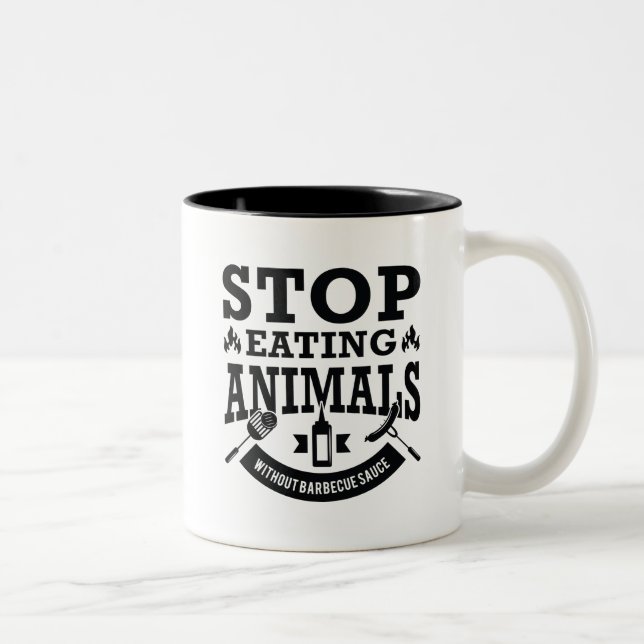 Caneca De Café Em Dois Tons Pare de Comer Animais (Direita)