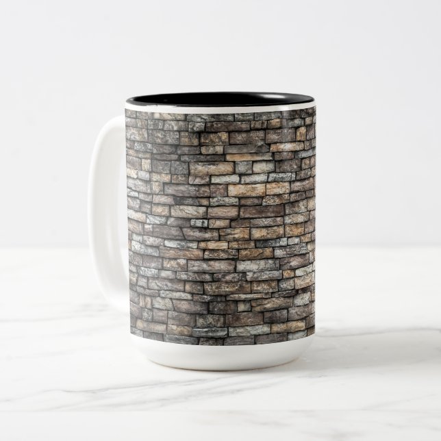 Caneca De Café Em Dois Tons Parede de Pedra da cinza (Frente Esquerda)