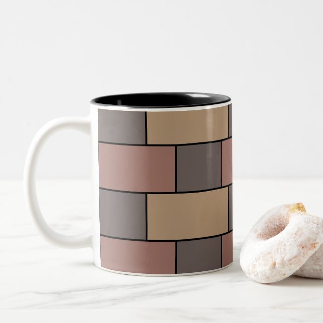 Caneca De Café Em Dois Tons Parede de Tijolo Rosa Pêssego Cinza (Com Donut)