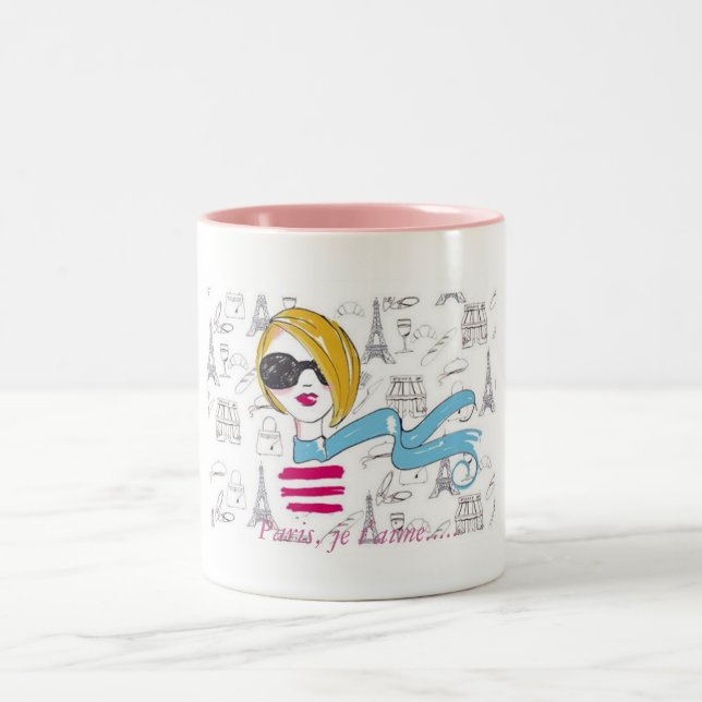 Caneca De Café Em Dois Tons Paris, t'aime do je ..... (Centro)