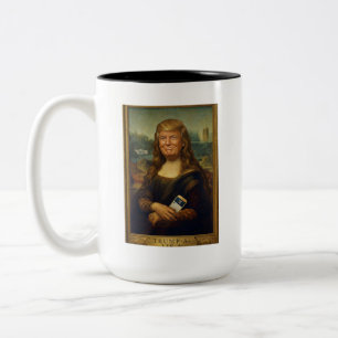 Caneca De Café Em Dois Tons Paródia de Arte Clássica Trump-a-Lisa Cartum Pol
