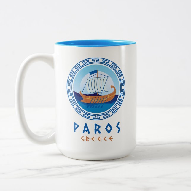 Caneca De Café Em Dois Tons Paros, Design de navio grego Grécia (Esquerda)