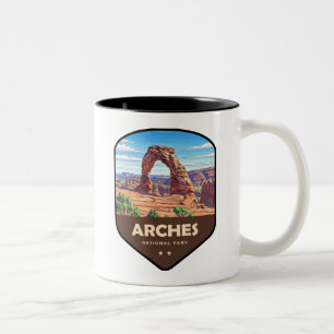 Caneca De Café Em Dois Tons Parque Nacional Arches Utah Escudo