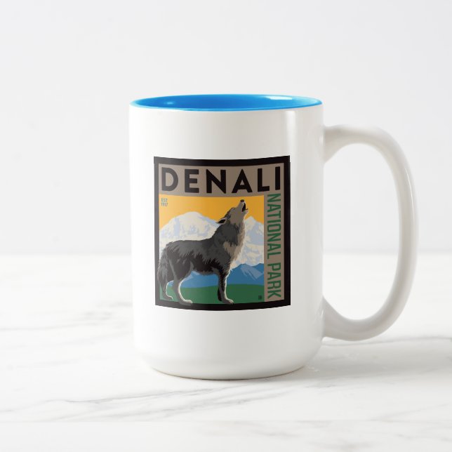 Caneca De Café Em Dois Tons Parque Nacional Denali | Lobo Howling (Direita)