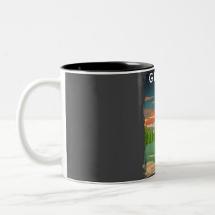 Caneca De Café Em Dois Tons Parque Nacional Glacier na Noite de Vintage Ret Mí