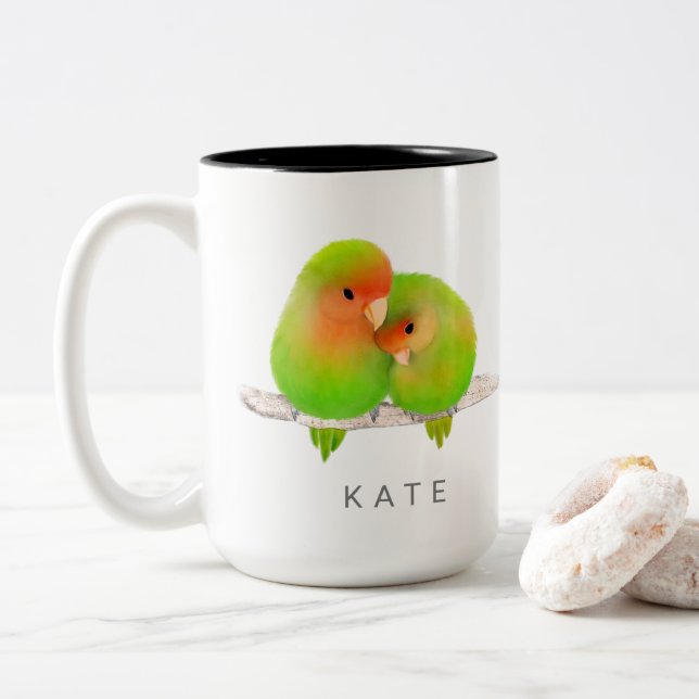 Caneca De Café Em Dois Tons Parques Verdes Personalizados Alopássaros Pássaros (Com Donut)
