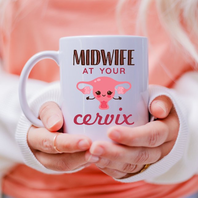 Caneca De Café Em Dois Tons Parteira no seu Cervix Midwifery (Criador carregado)