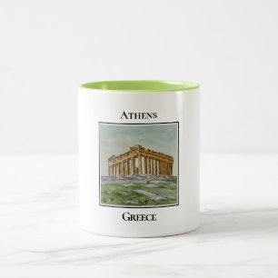 Caneca De Café Em Dois Tons Partenon no topo da Acrópole, Atenas, Grécia
